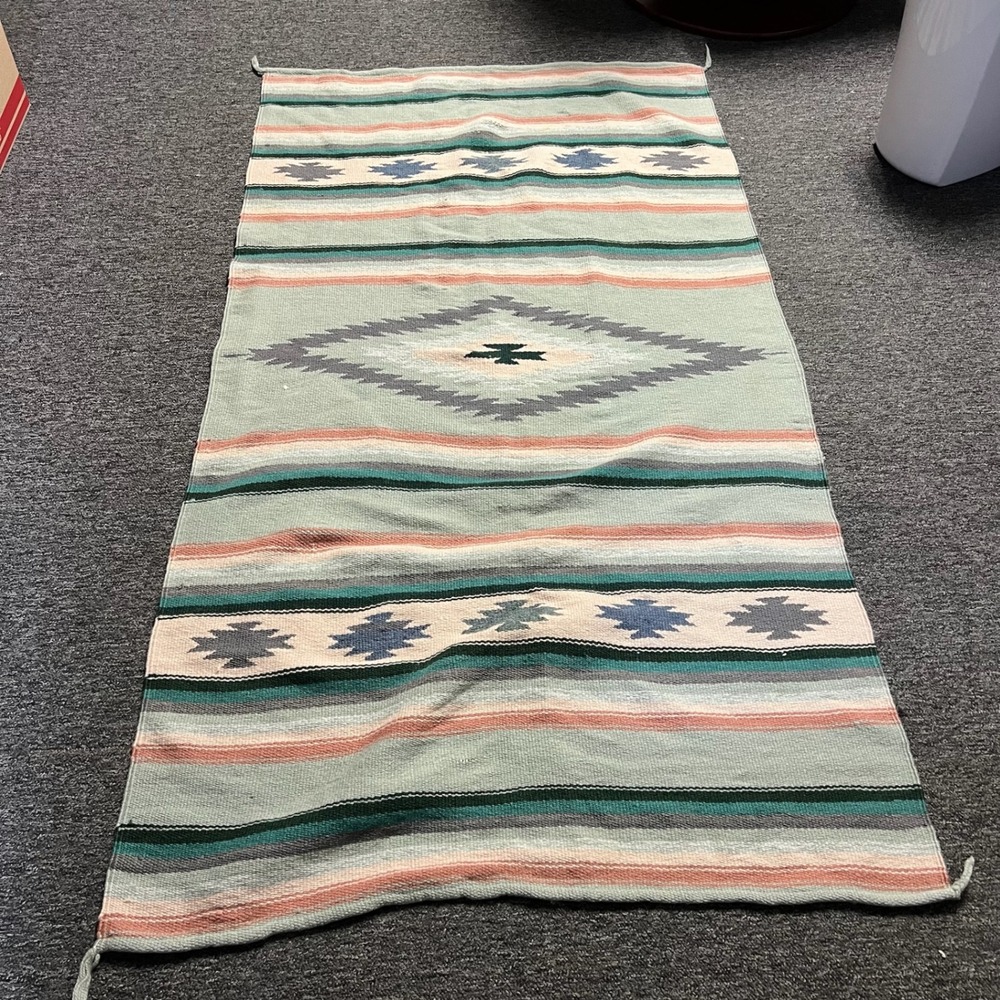 Unbranded Southwestern Rug Blanket Unisex 79x41 Green Pink Geometric Tribal Boho